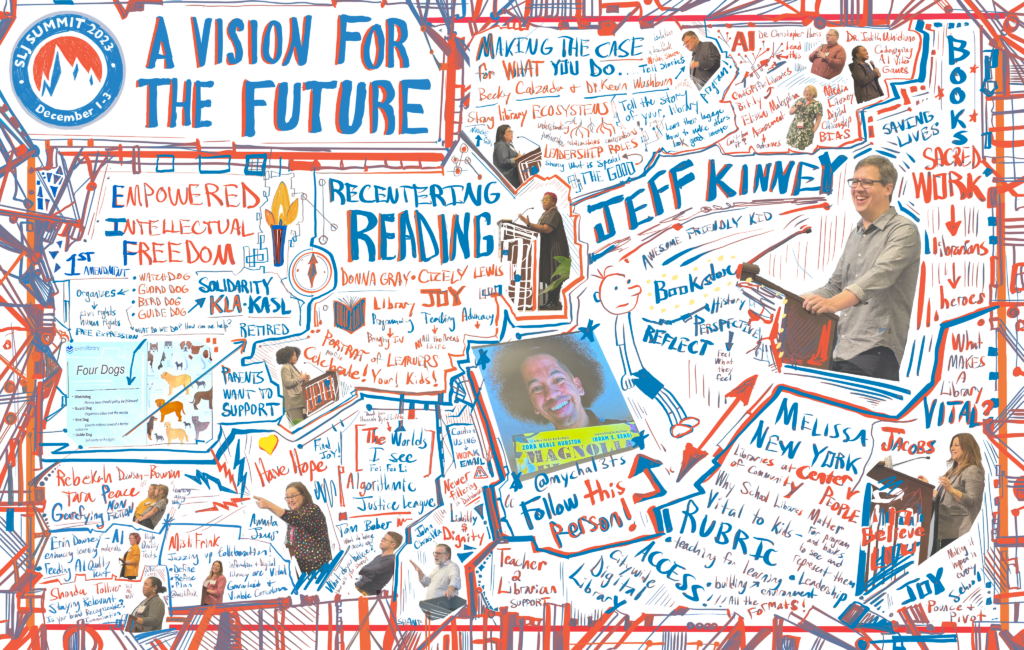 Messy sketch notes from the 2023 SLJ Summit in Atlanta